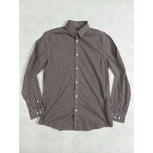 H&M Button Down Shirt Men's Medium Burgundy White Checkered Gingham Christmas